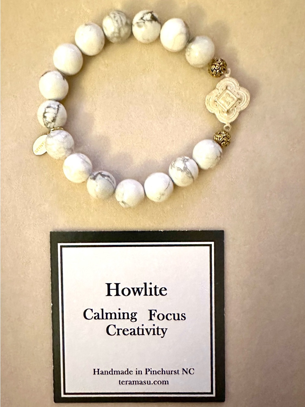 Teramasu handmade Howlite Beaded Bracelet…means Calm, Focus, Creativity